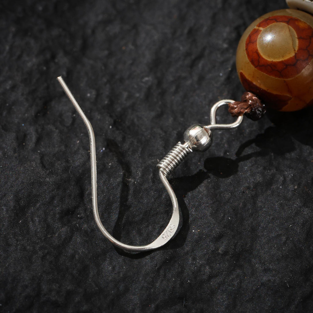 Tibetan Bone Earrings Dzi Beads Sterling Silver