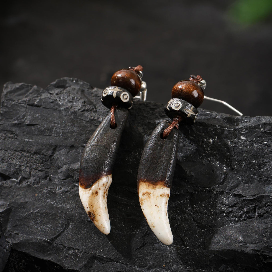 Tibetan Bone Earrings Sterling Silver