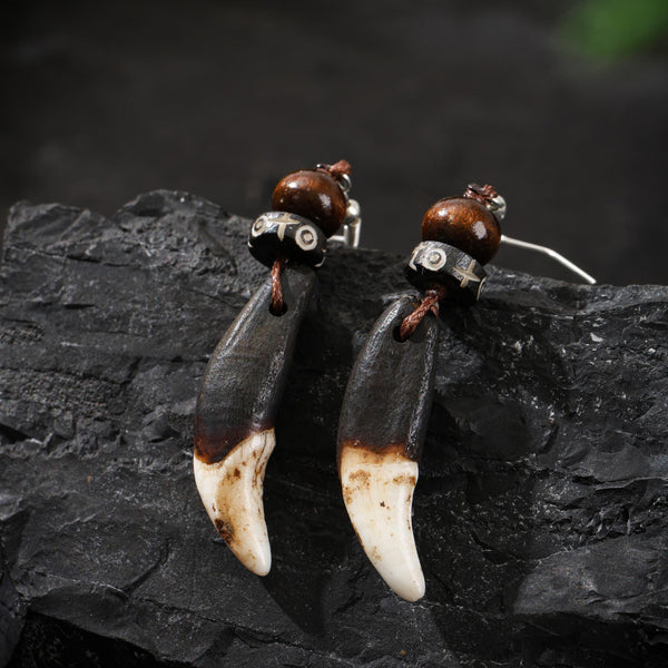 Tibetan Bone Earrings Sterling Silver