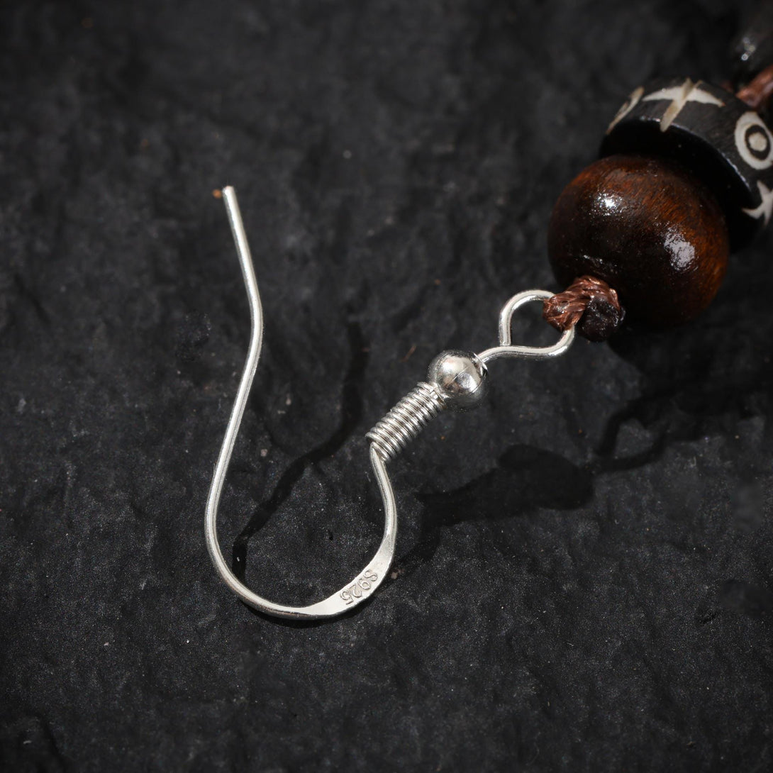 Tibetan Bone Earrings Sterling Silver