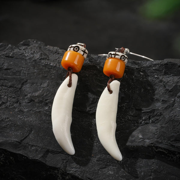 Tibetan Bone Earrings Sterling Silver