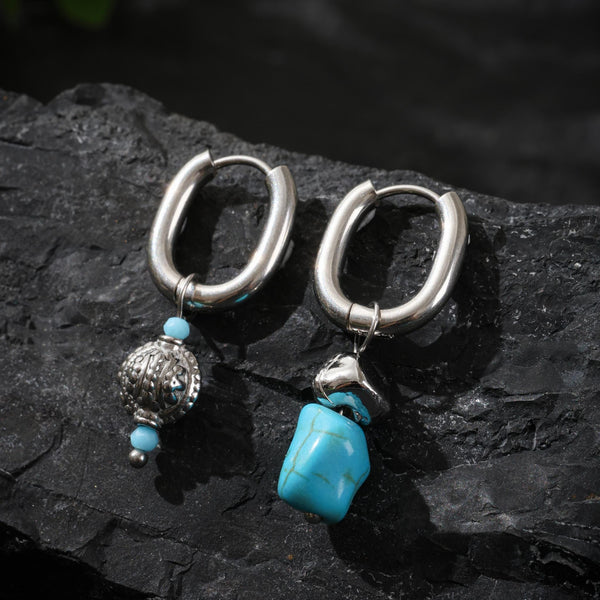 Tibetan Turquoise Irregular Couple Drop Earrings