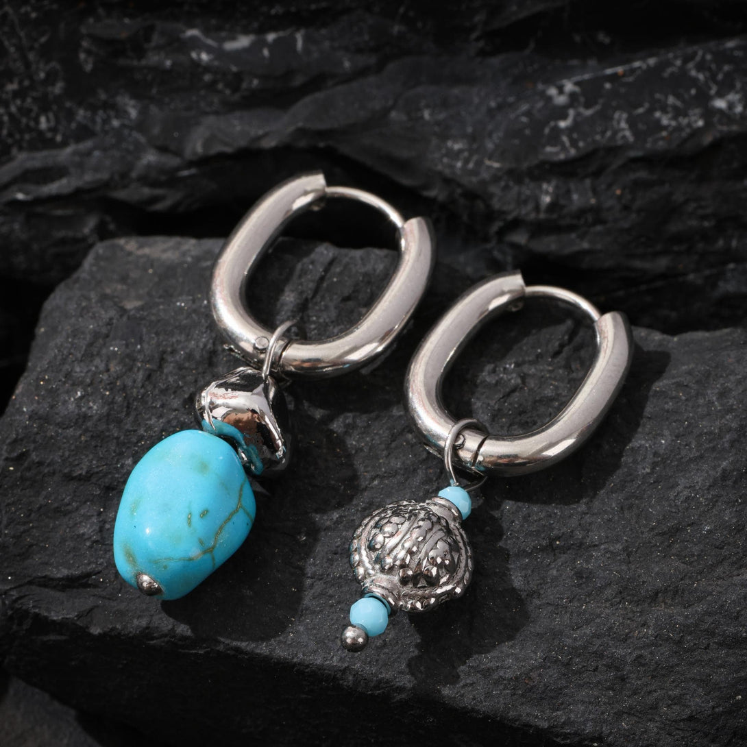 Tibetan Turquoise Irregular Couple Drop Earrings
