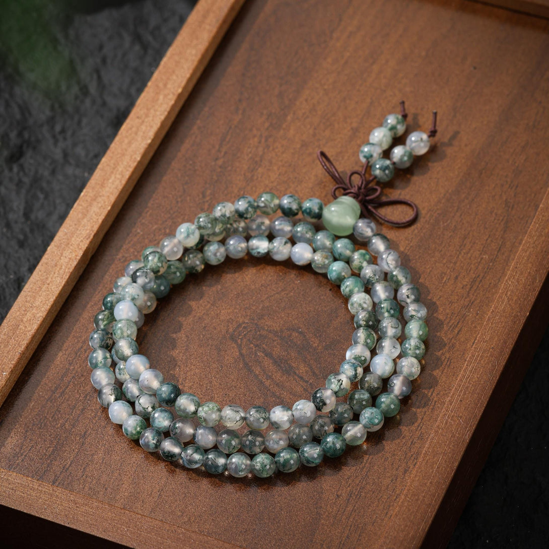 Moss Agate Necklace Mala Beads 108