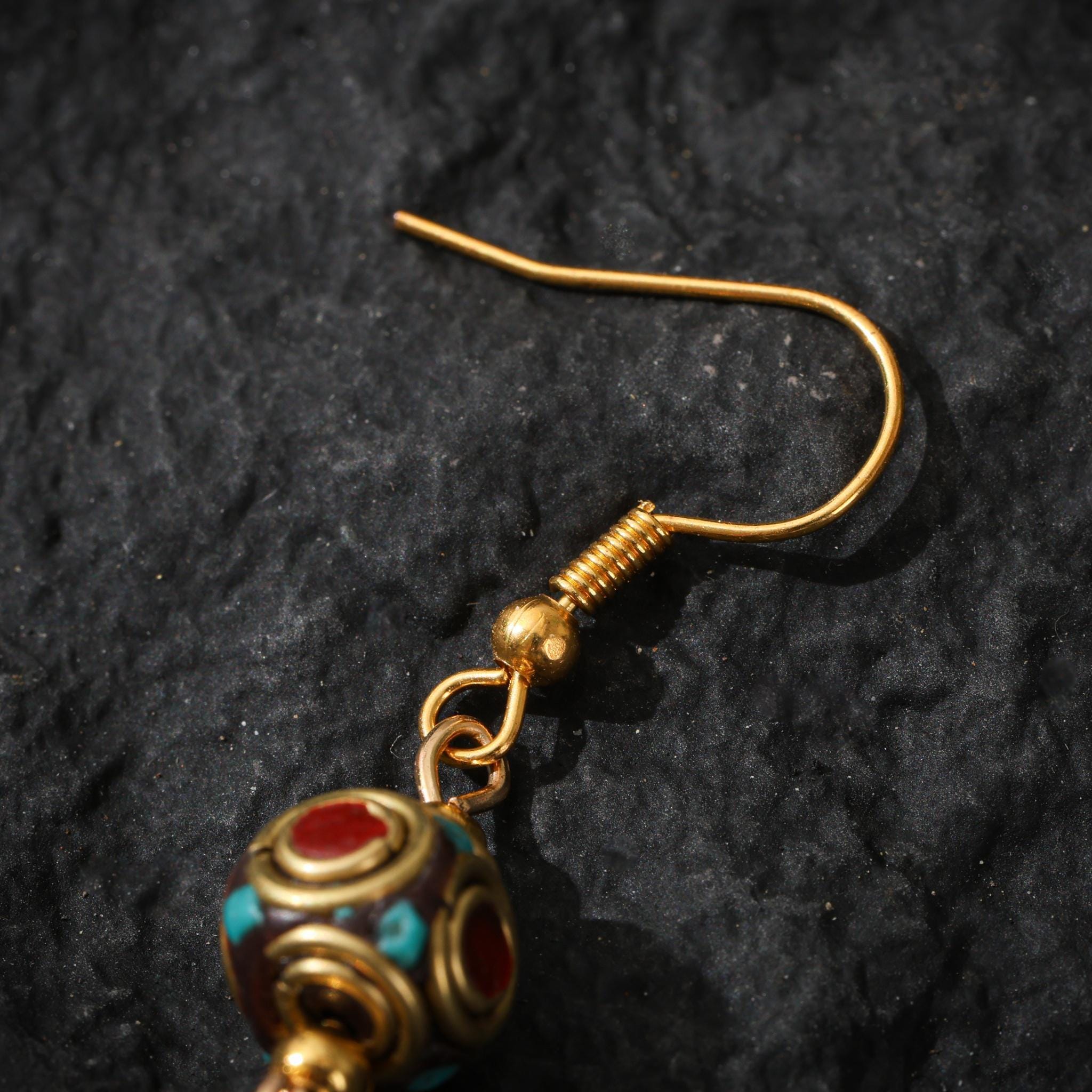 Tibetan Turquoise Red Agate Dangle Earrings