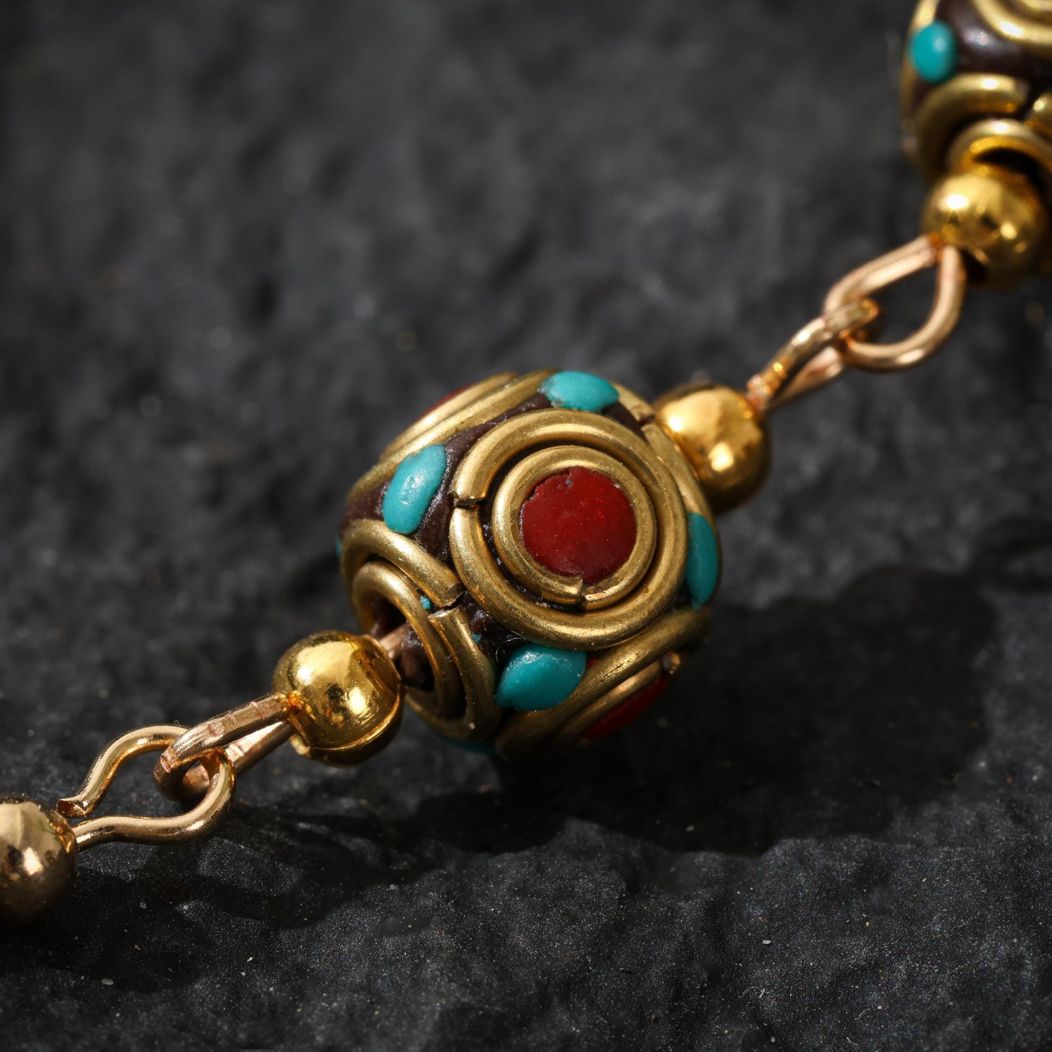 Tibetan Turquoise Red Agate Dangle Earrings