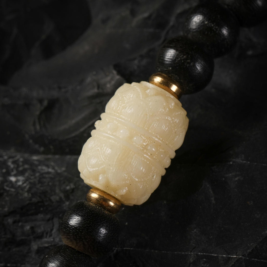 Yak Bone Mala Beads 108 with Tibetan Silver Amulet