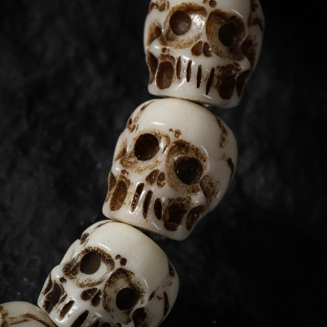 Yak Bone Carved Skull Amulet Tibetan Beaded Bracelet