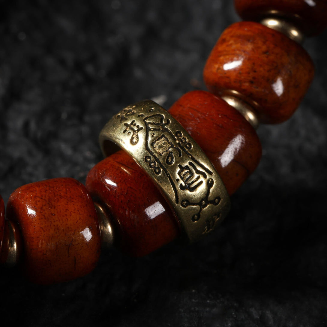 Yak Bone Carved Skull Amulet Tibetan Beaded Bracelet