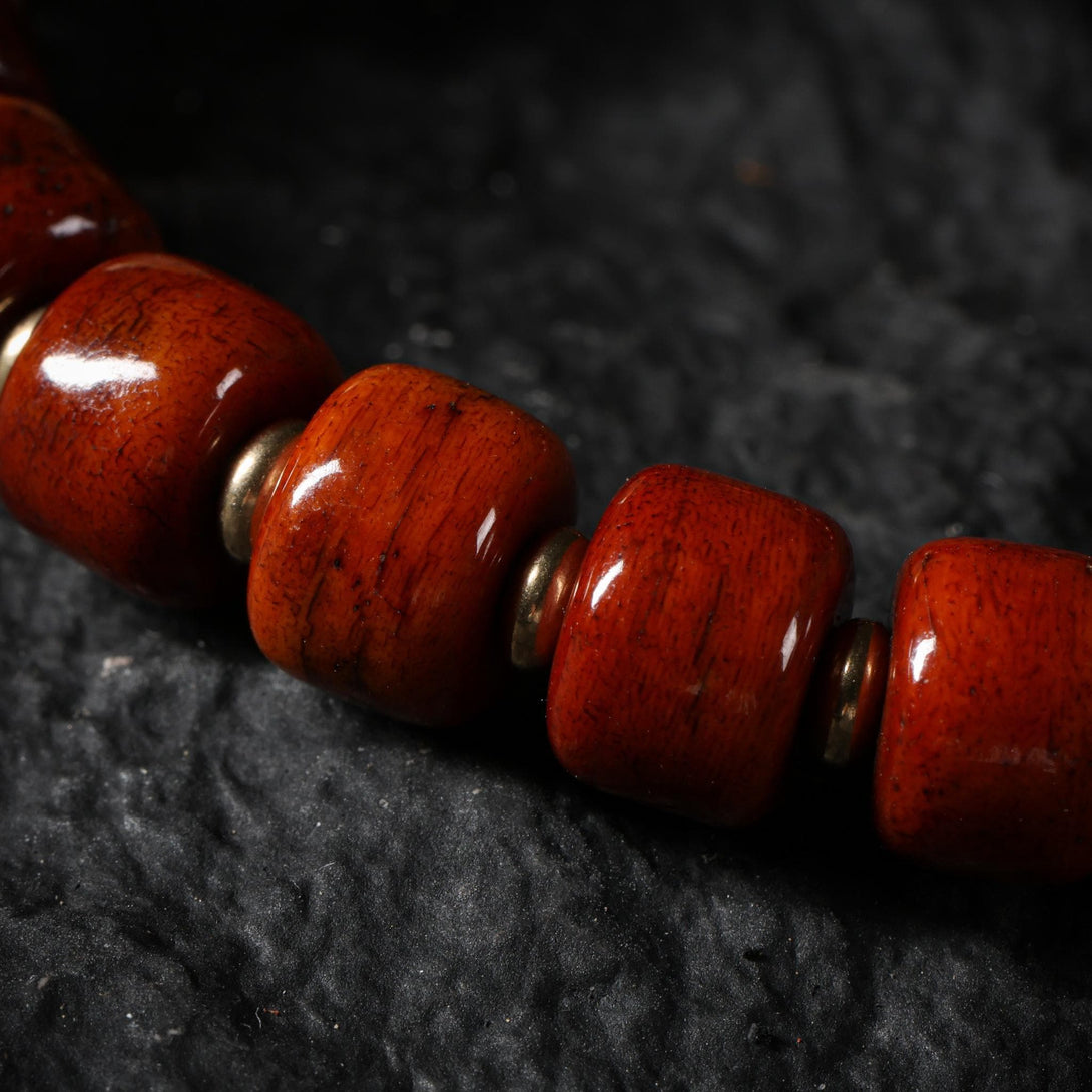 Yak Bone Carved Skull Amulet Tibetan Beaded Bracelet