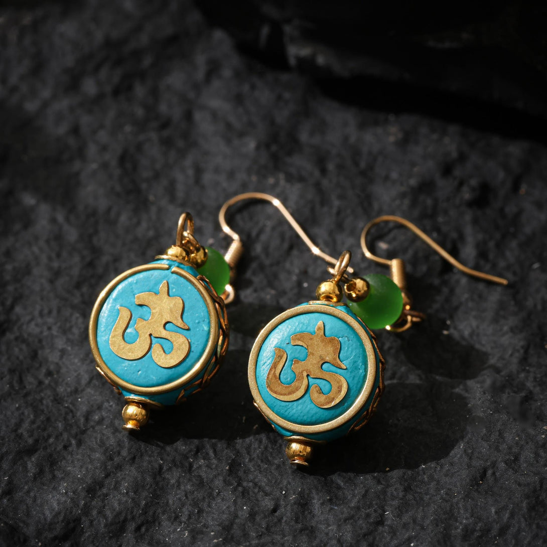 Tibetan OM Symbol Earrings Copper Dangle Earrings