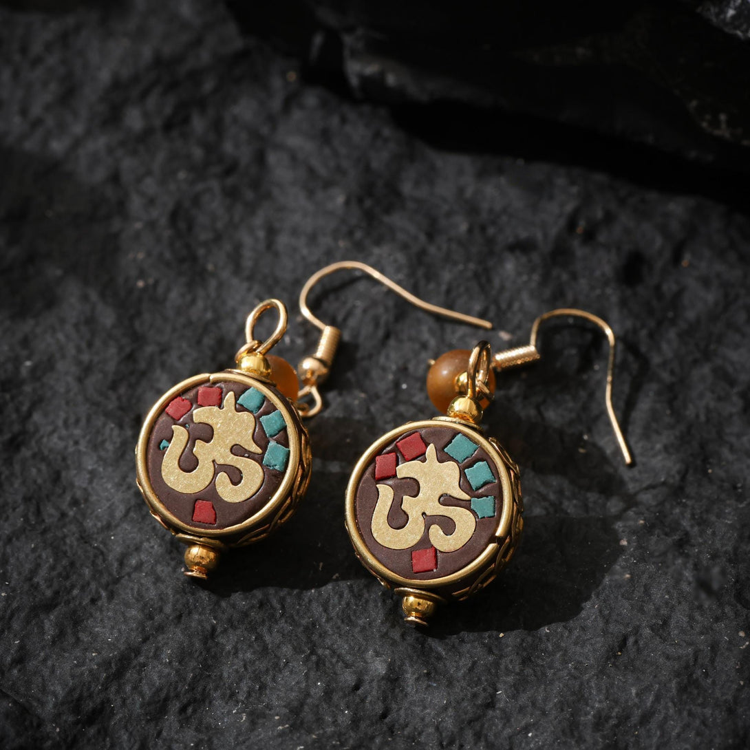 Tibetan OM Symbol Earrings Copper Dangle Earrings