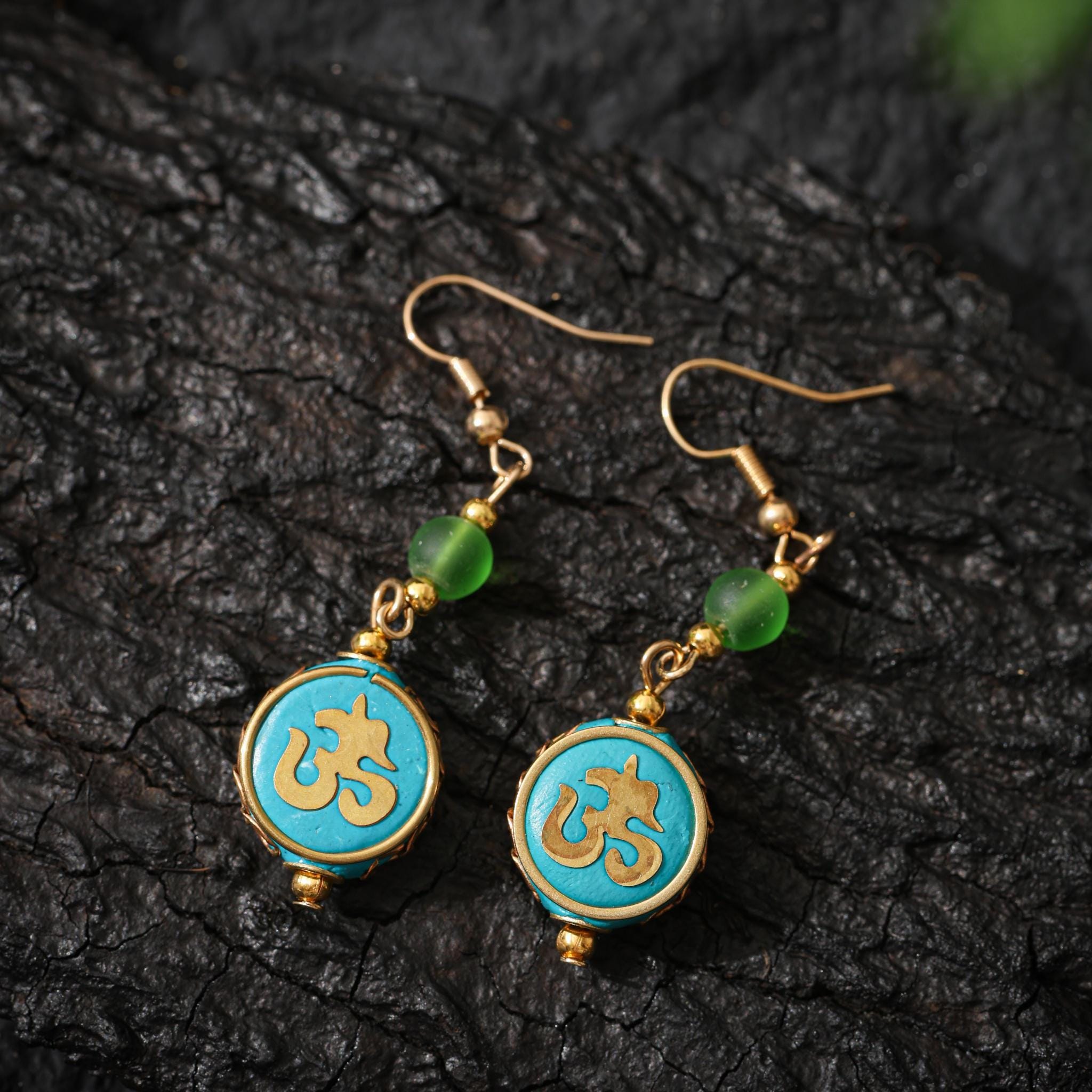 Tibetan OM Symbol Earrings Copper Dangle Earrings