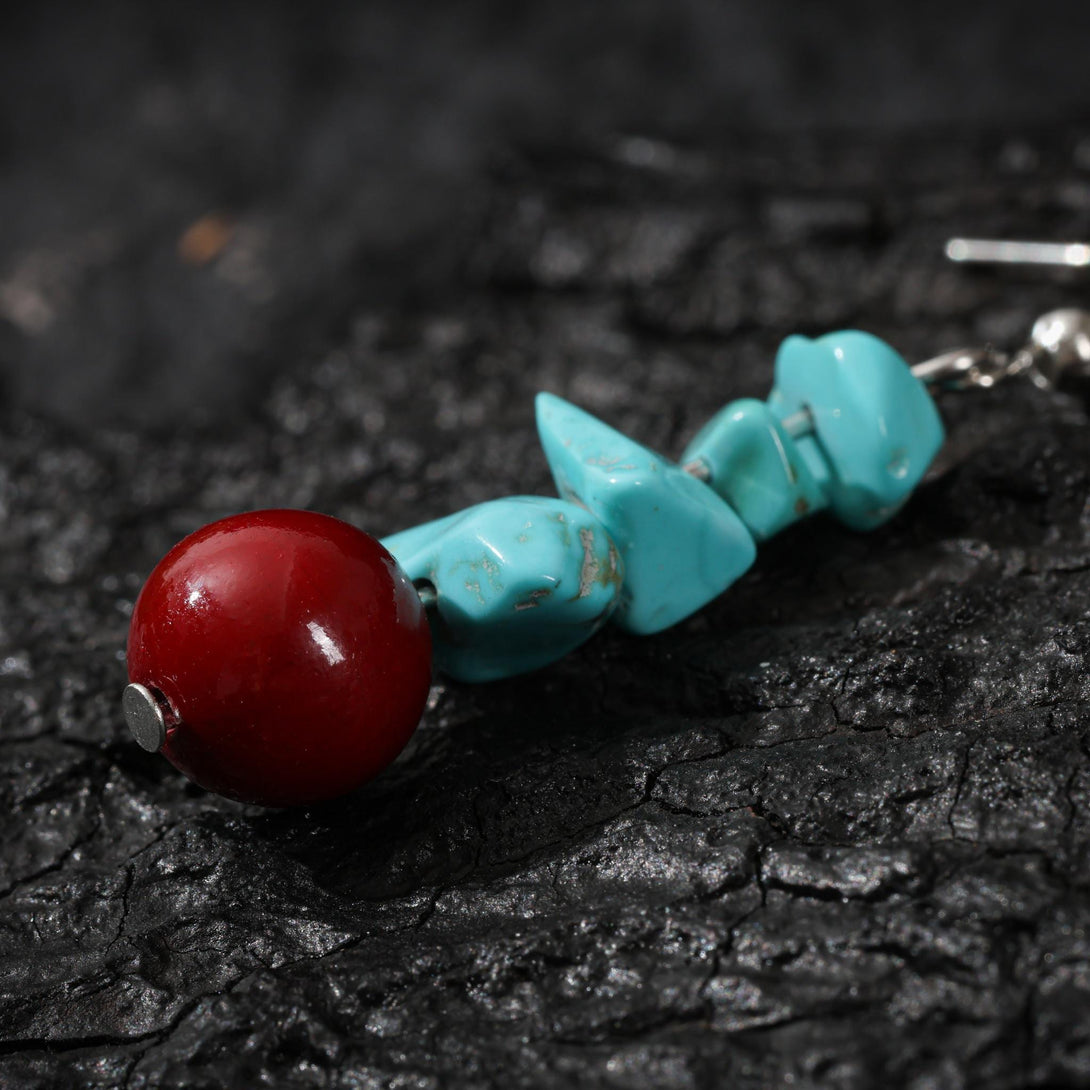 Tibetan Turquoise Red Agate Dangle Earrings