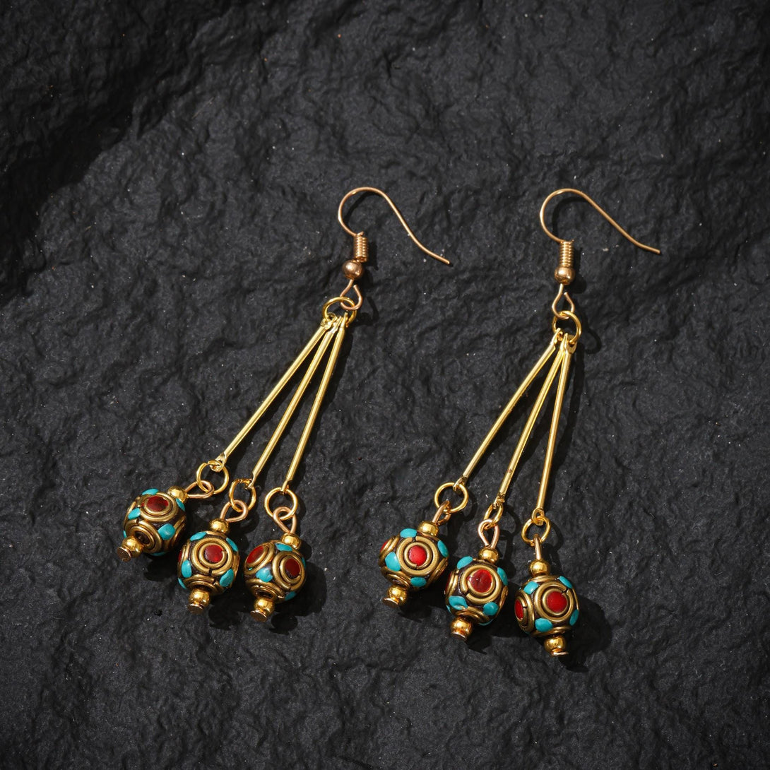 Tibetan Turquoise Red Agate Dangle Earrings