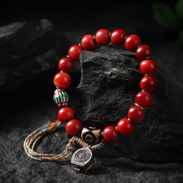 Camel Bone Bracelet with Gankyil and Eight Auspicious Symbols
