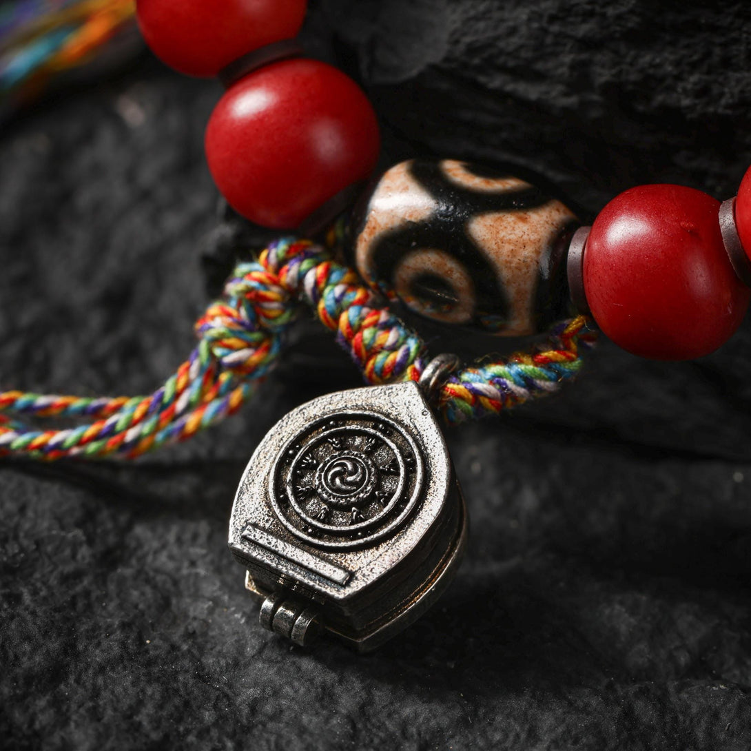 Camel Bone Bracelet with Gankyil and Eight Auspicious Symbols