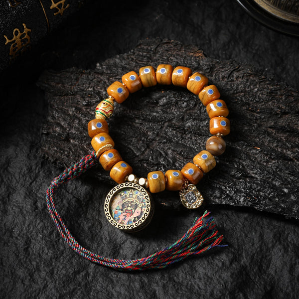 Rustic Camel Bone Bracelet with Zakiram Charms