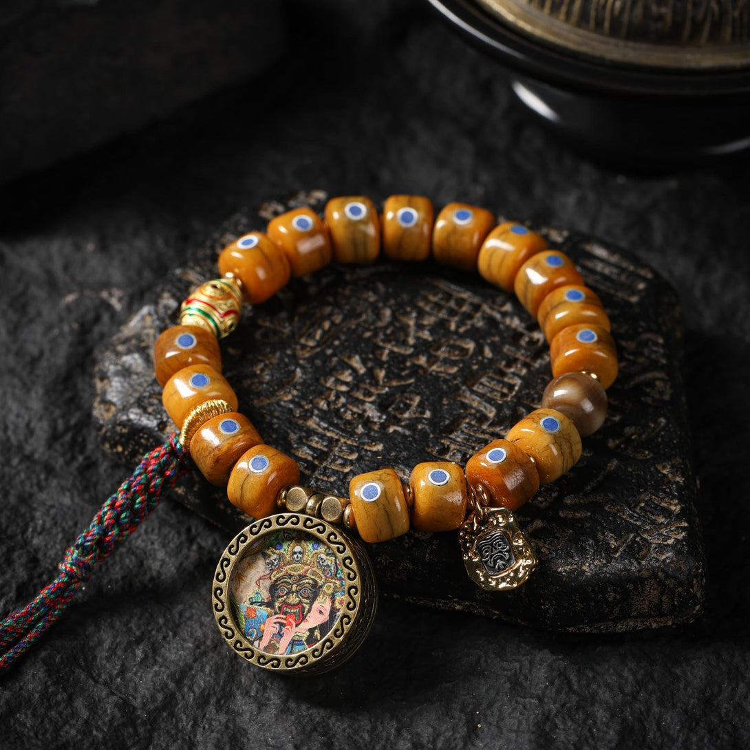 Rustic Camel Bone Bracelet with Zakiram Charms