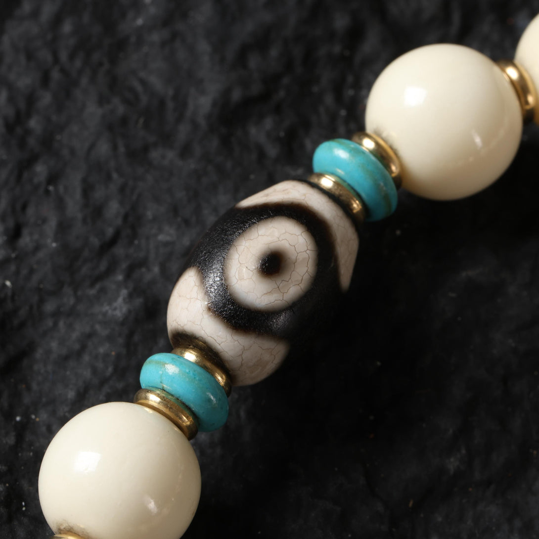 Yak Bone Bracelet with Dzi Beads