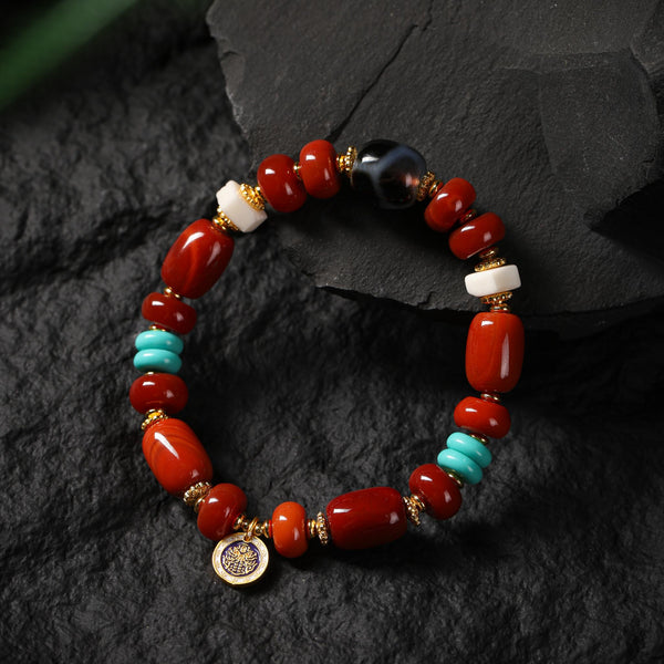 Multi-Gemstone Yak Bone Charm Bracelet