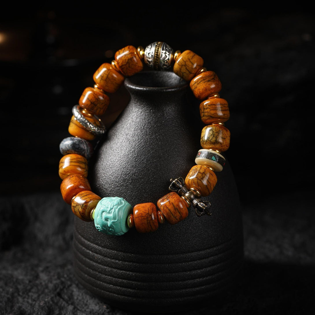Brown Yak Bone Bracelet with Turquoise & Vajra Bead