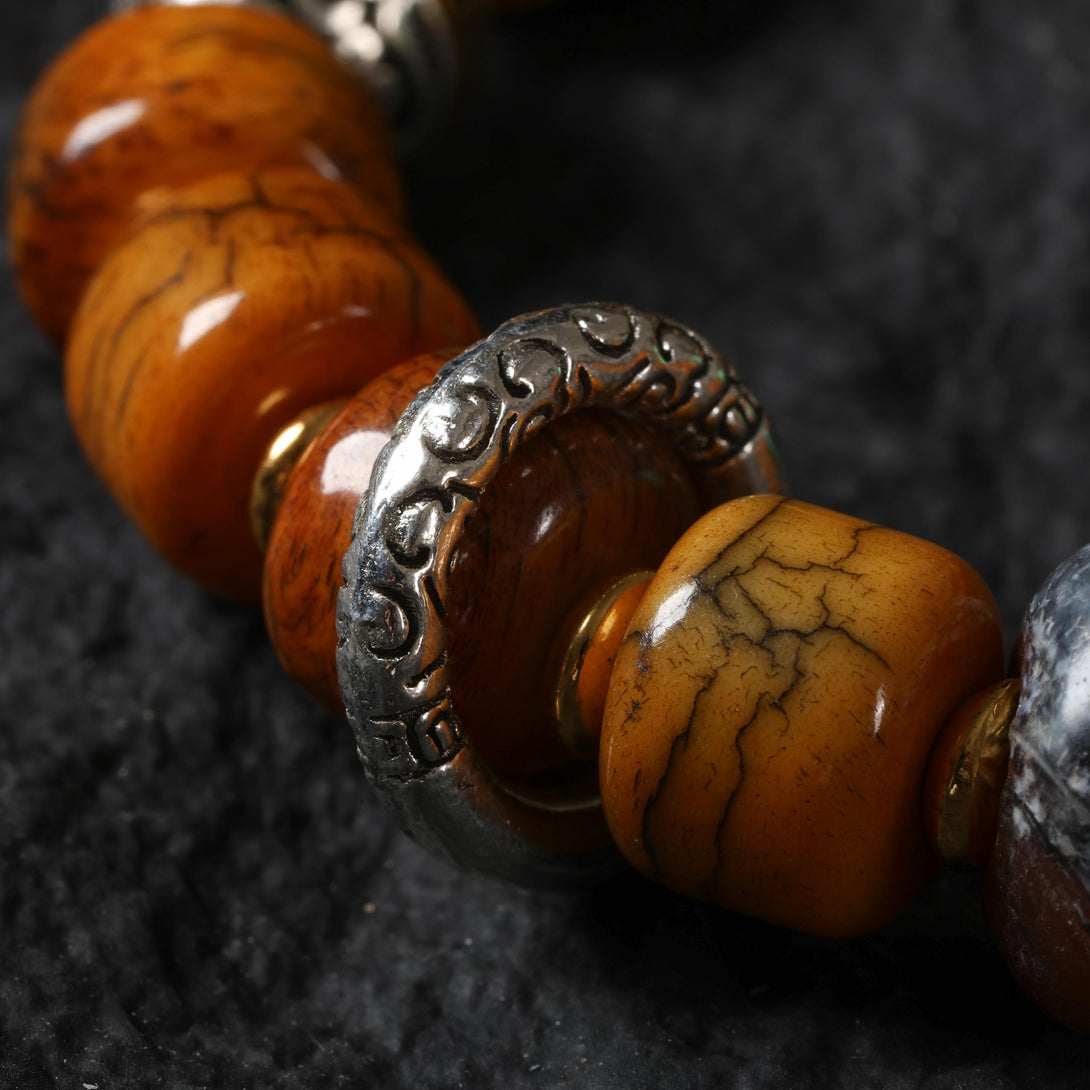 Brown Yak Bone Bracelet with Turquoise & Vajra Bead