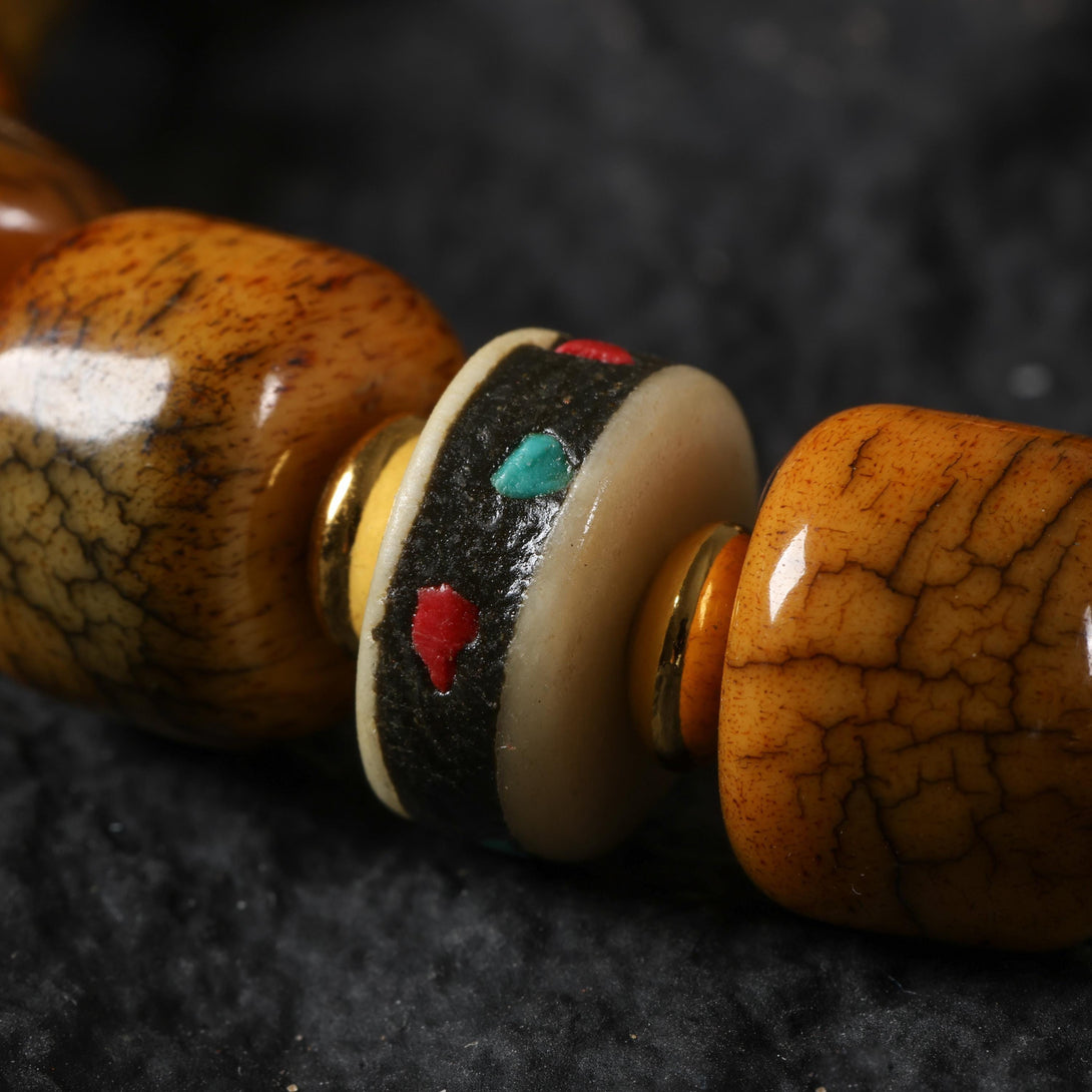 Brown Yak Bone Bracelet with Turquoise & Vajra Bead