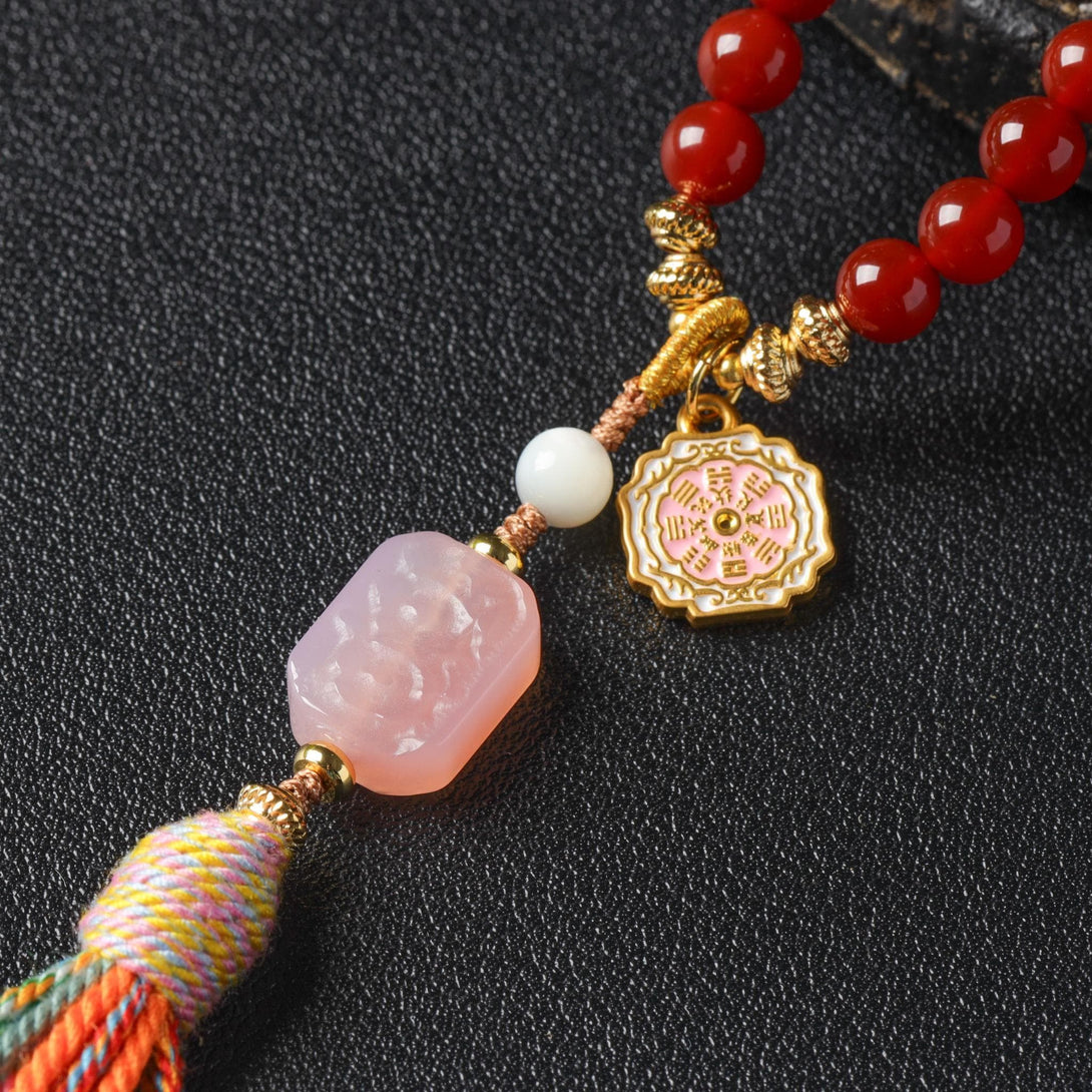 Red Agate Mala Necklace with Nine Palace Eight Trigram