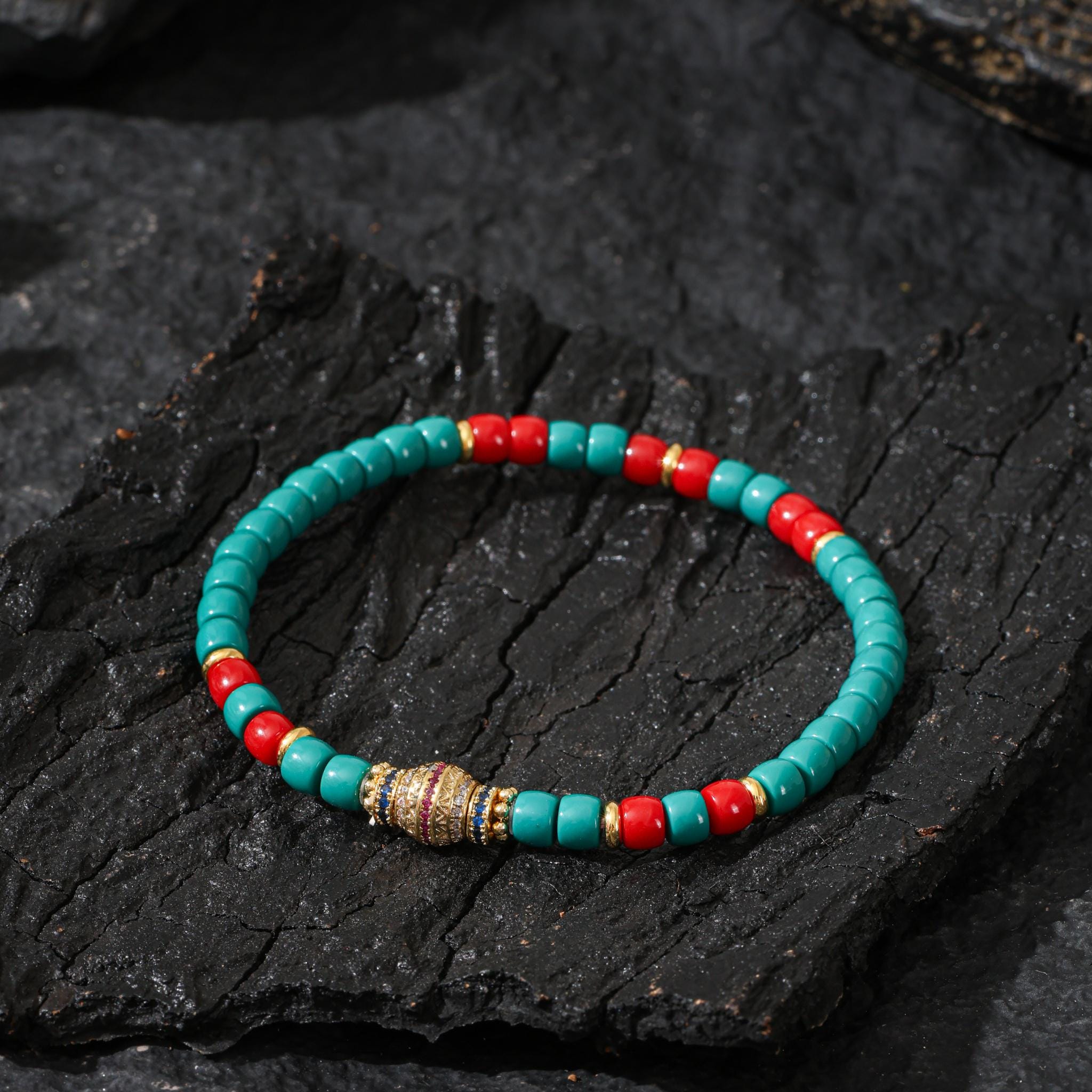 Turquoise 18K Gold Plated Tibetan Bracelet