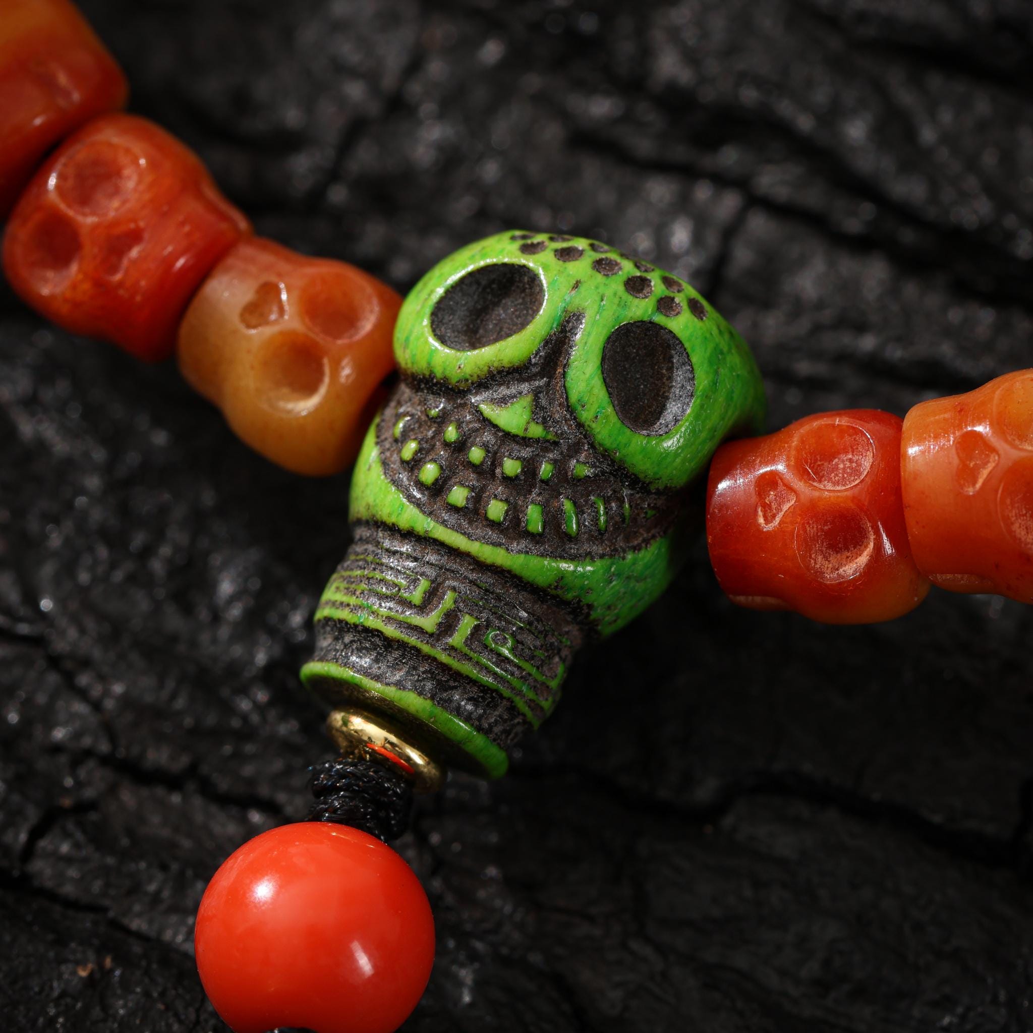 Bone Skull Necklace 108 Dzi Mala Beads