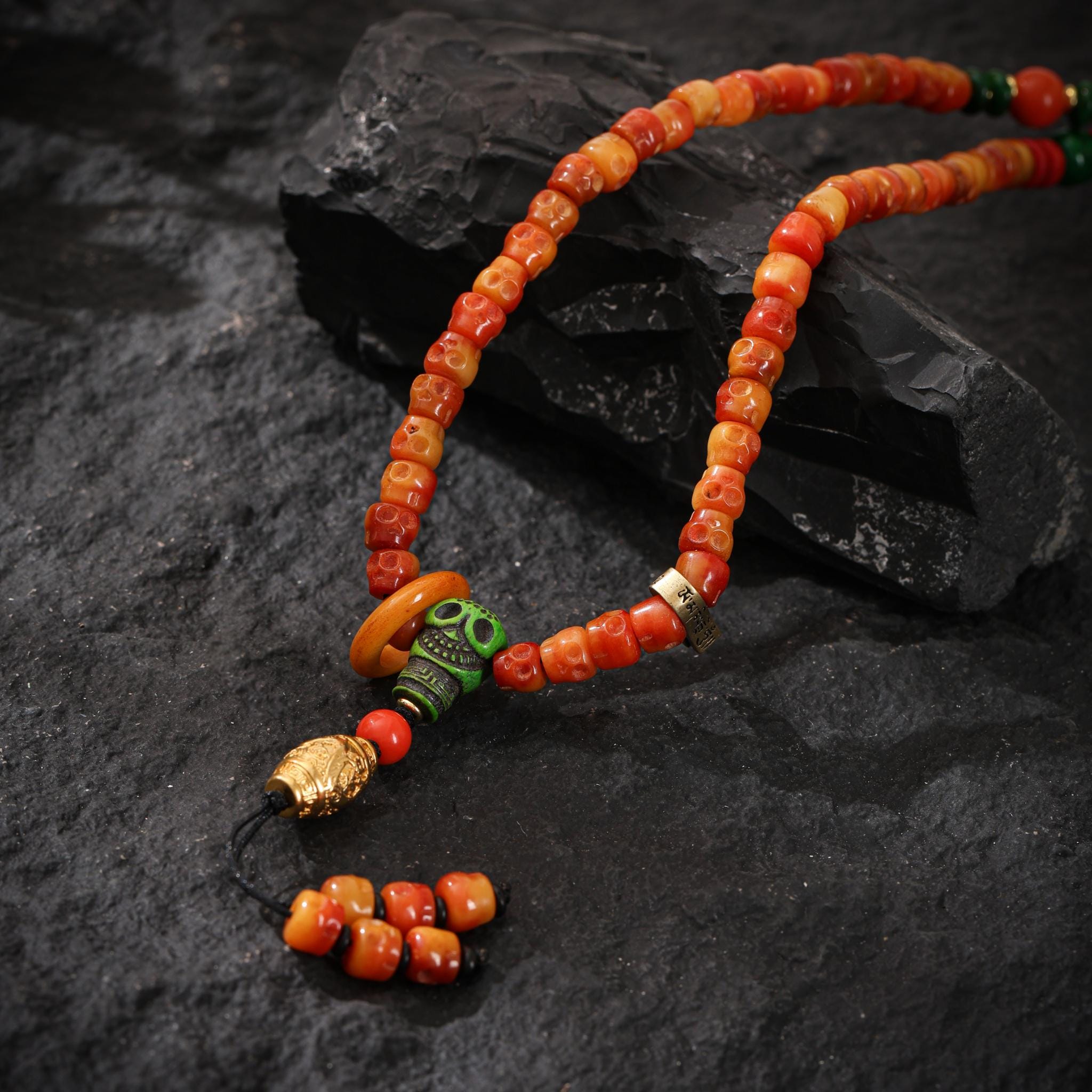 Bone Skull Necklace 108 Dzi Mala Beads