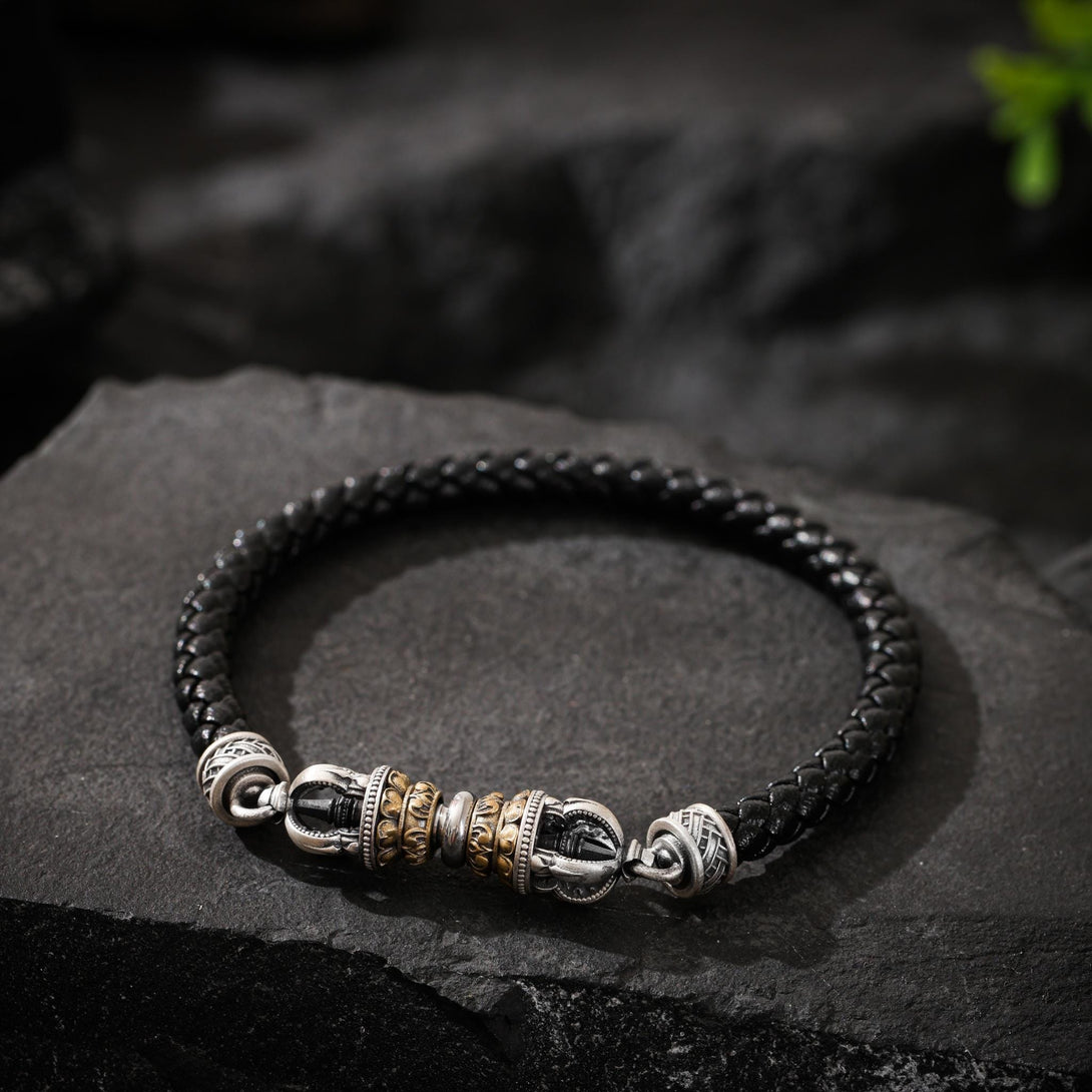 Tibetan Amulet Vajra Leather Bracelet