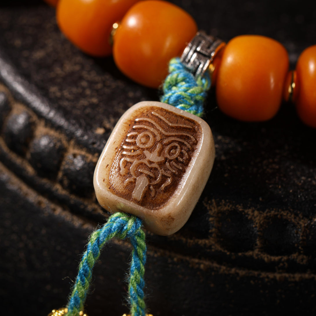Tibetan Sacred Yak Bone Bracelet Dzi & Zambala