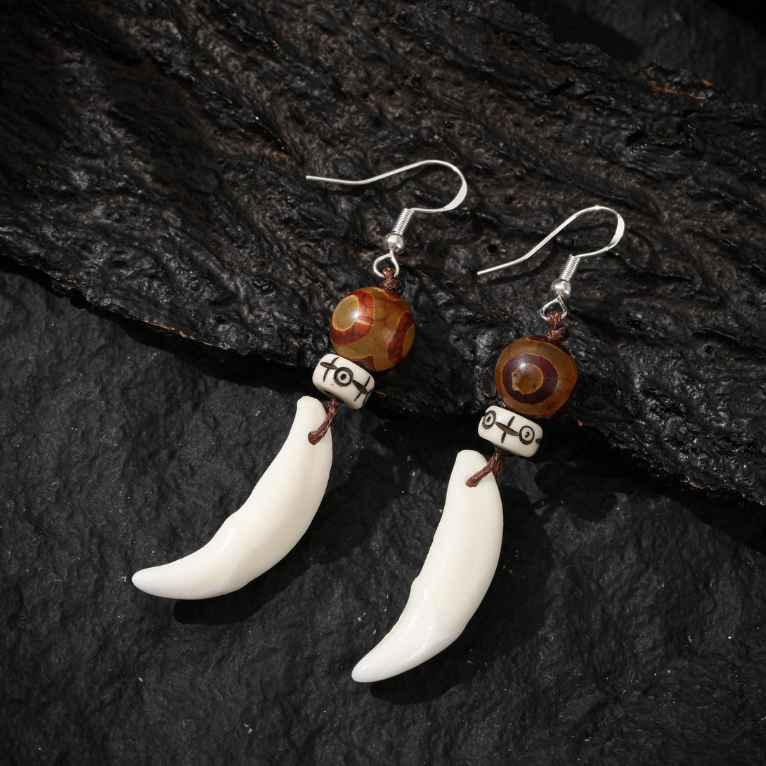 Tibetan Bone Earrings Dzi Beads Sterling Silver