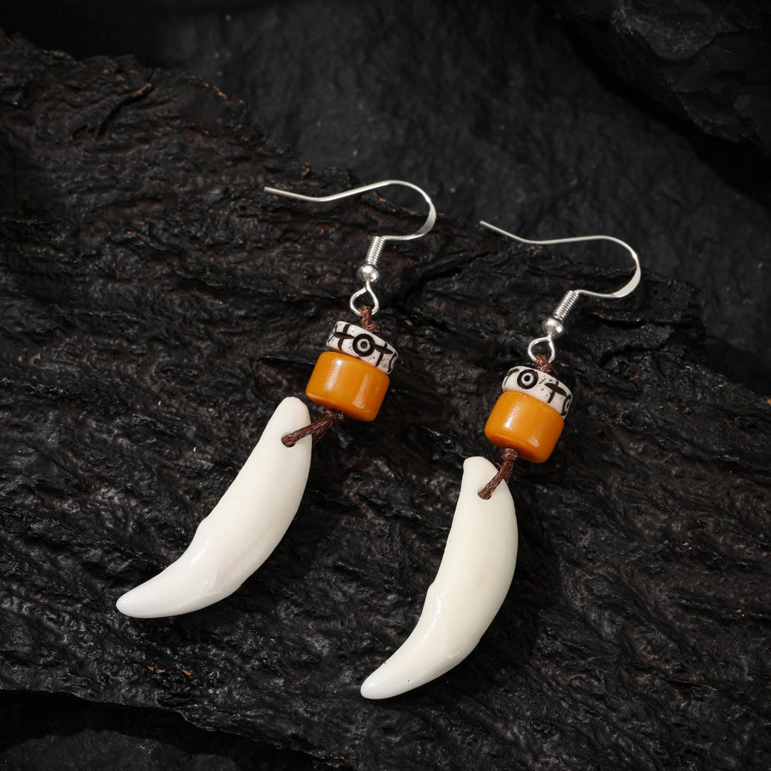 Tibetan Bone Earrings Sterling Silver