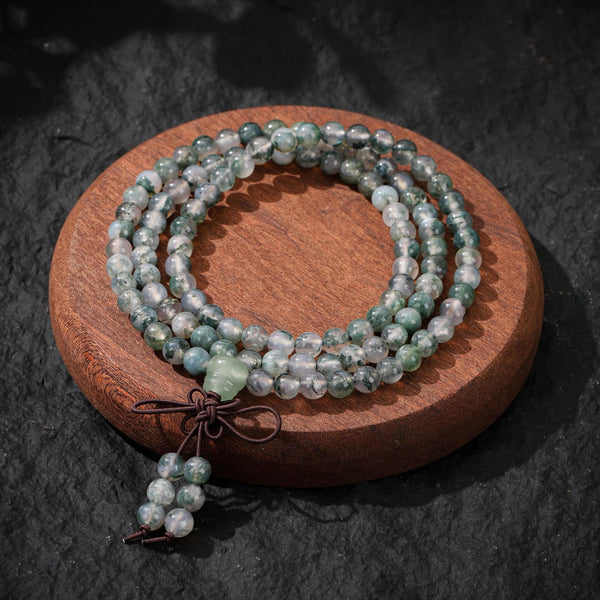 Moss Agate Necklace Mala Beads 108
