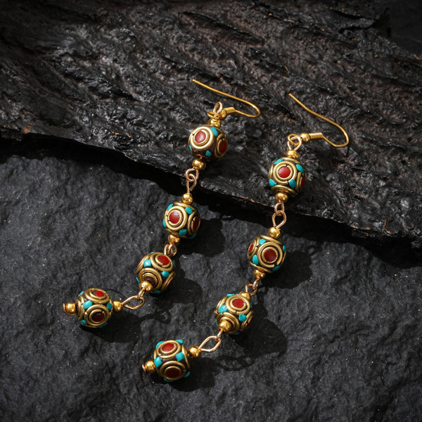 Tibetan Turquoise Red Agate Dangle Earrings