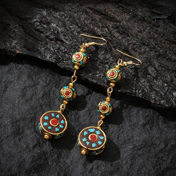 Tibetan Turquoise Red Agate Dangle Earrings