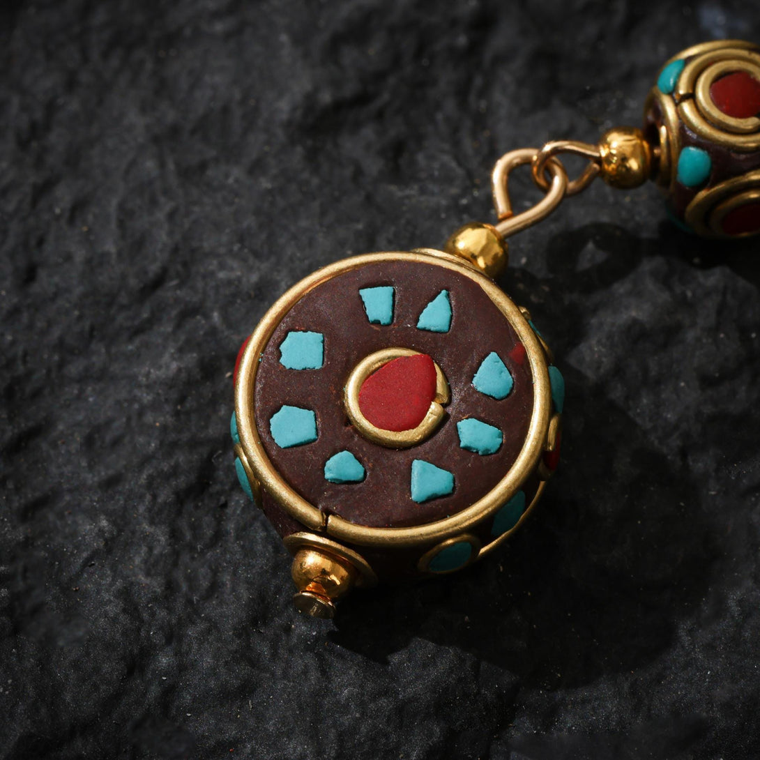 Tibetan Turquoise Red Agate Dangle Earrings
