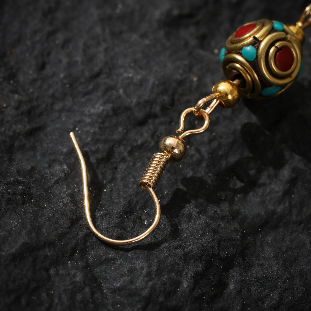 Tibetan Turquoise Red Agate Dangle Earrings