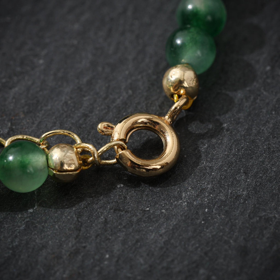 Moss Agate Bracelet with Gold Deer Charm, 14K Gold Filled
