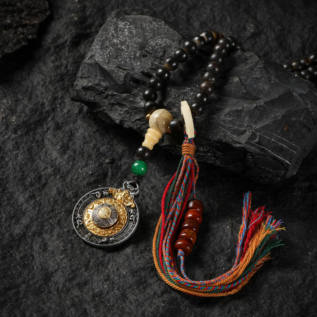 Yak Bone Mala Beads 108 with Tibetan Silver Amulet