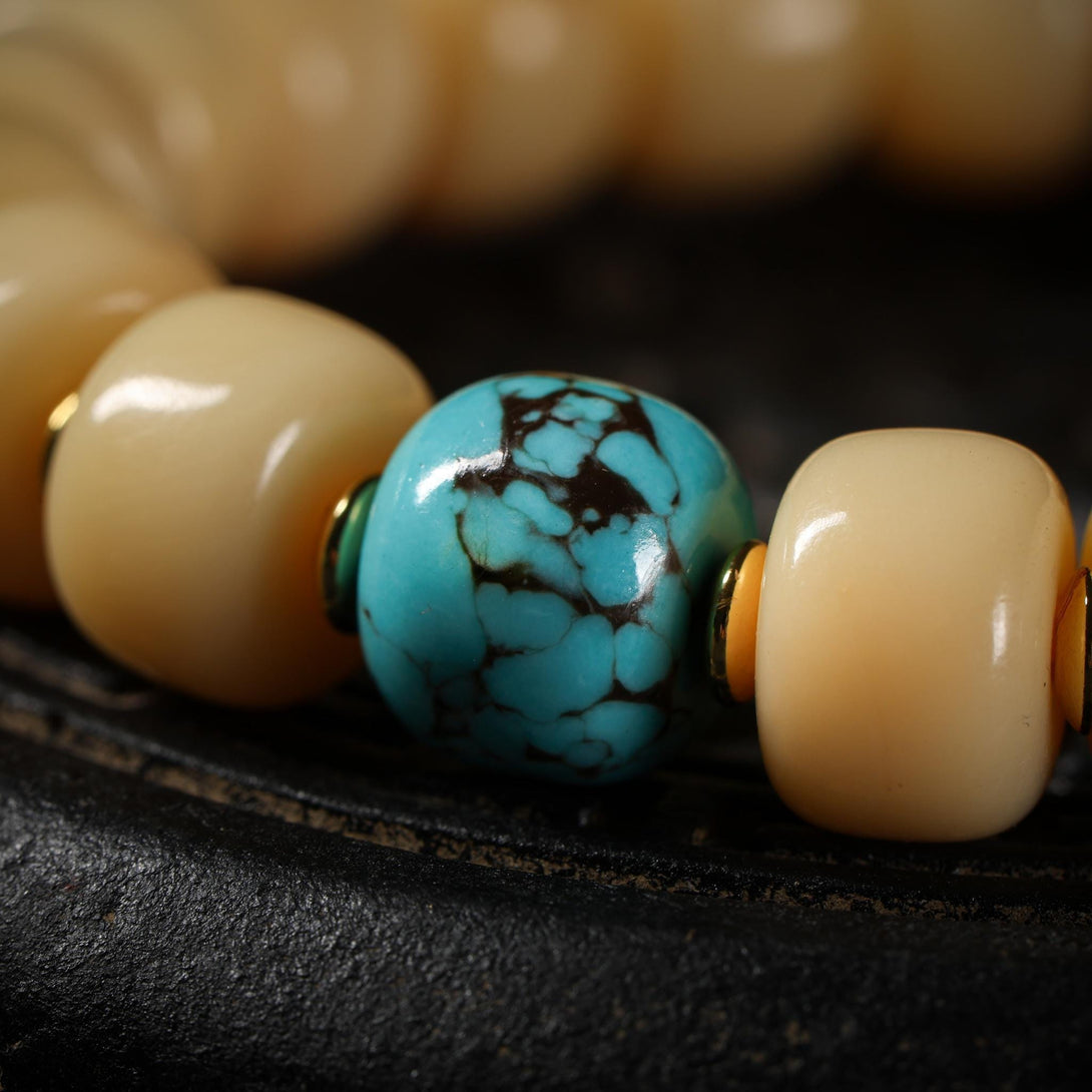 Yak Bone Bracelet with Turquoise, Barrel Beads Handcrafted