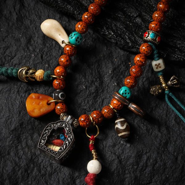 Bodhi Beads Necklace – Vintage Tibetan Mala with Gau Amulet