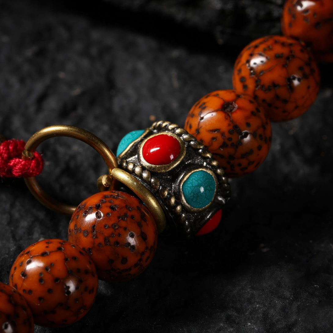 Bodhi Beads Necklace – Vintage Tibetan Mala with Gau Amulet