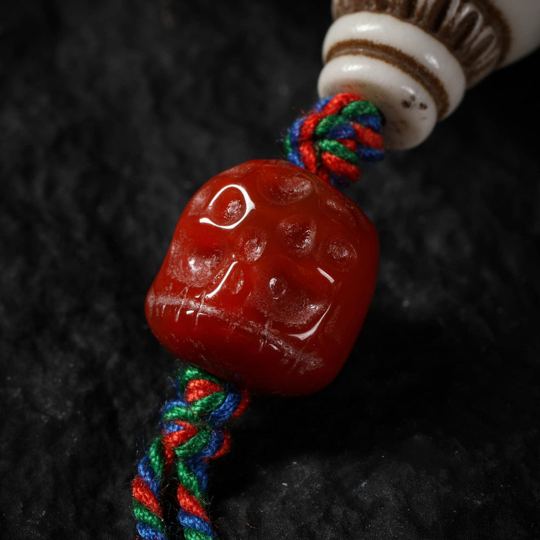Yak Bone Carved Skull Amulet Tibetan Beaded Bracelet
