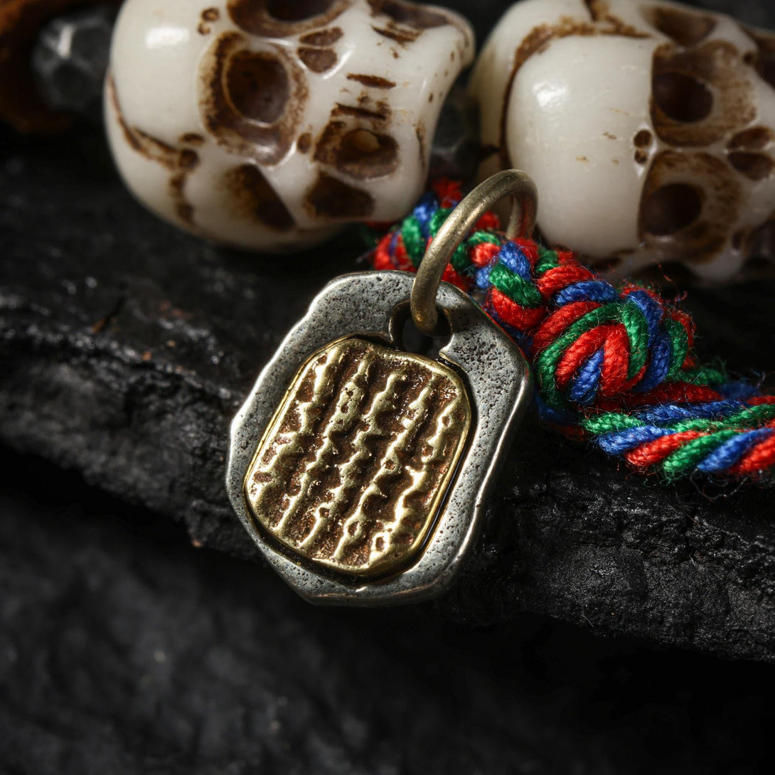 Yak Bone Carved Skull Amulet Tibetan Beaded Bracelet
