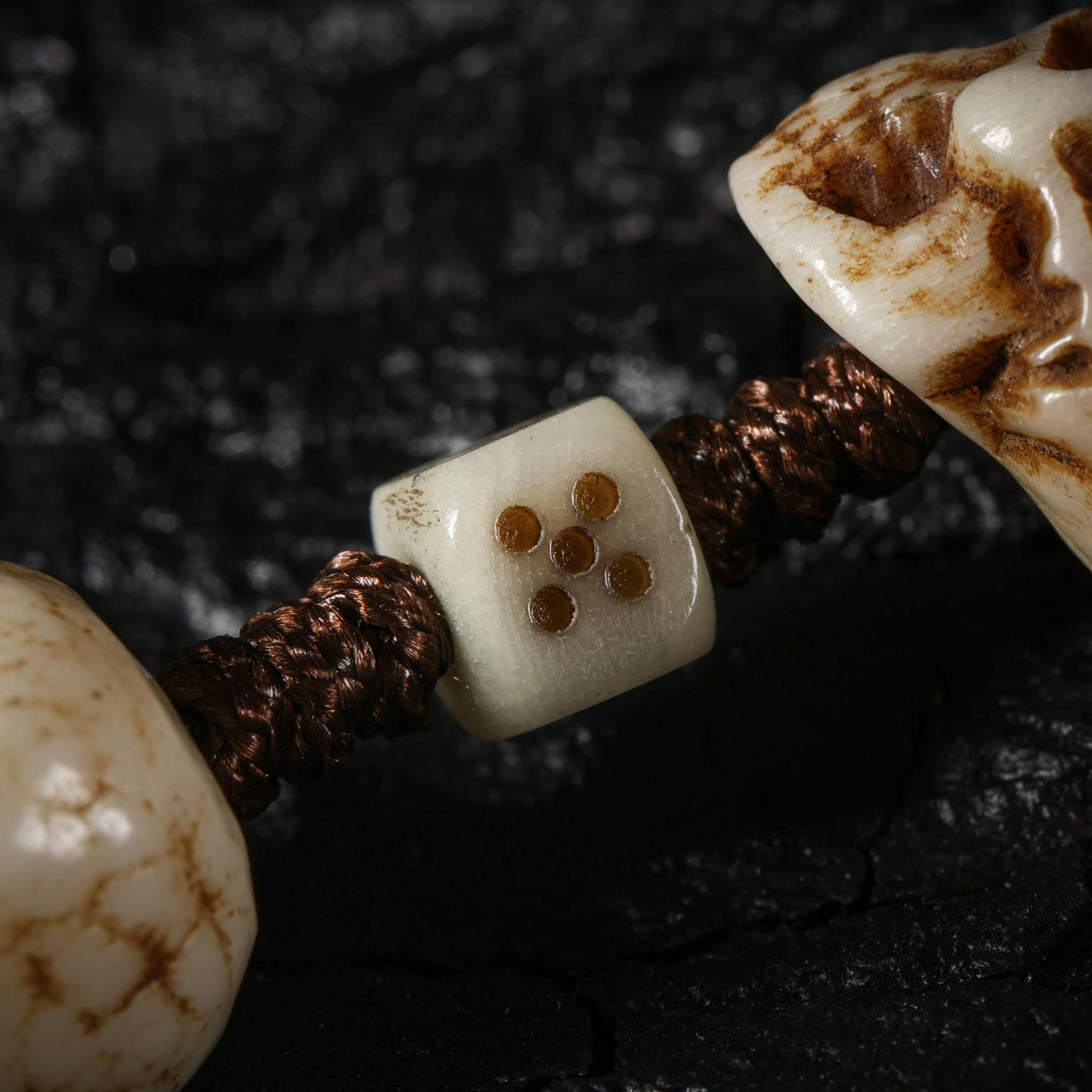 Yak Bone Carved Skull Amulet Tibetan Beaded Bracelet