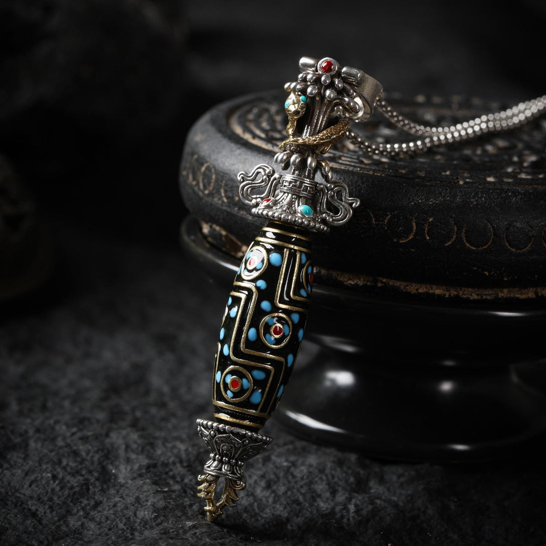 Vajra & Dzi Bead Necklace Sterling Silver